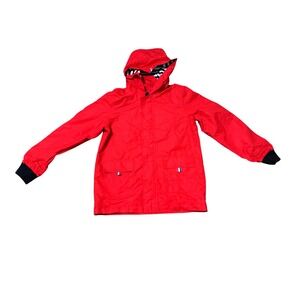 Hiheart Boys Red Hooded Raincoat Striped Lining Jacket Size 7/8